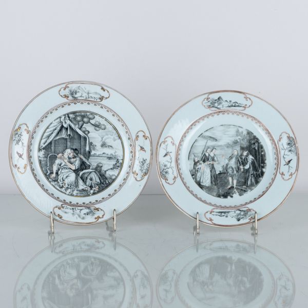 TALLRIKAR, 2 st, porslin, Qianlong (1736-1795)